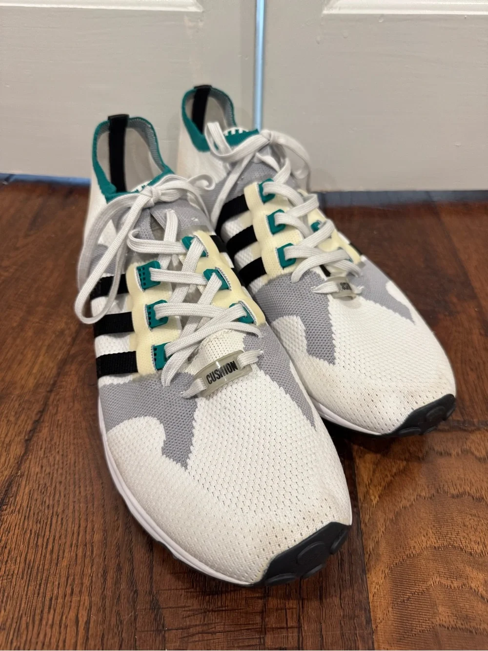 adidas White Gray & Teal Knit Men’s Sneakers